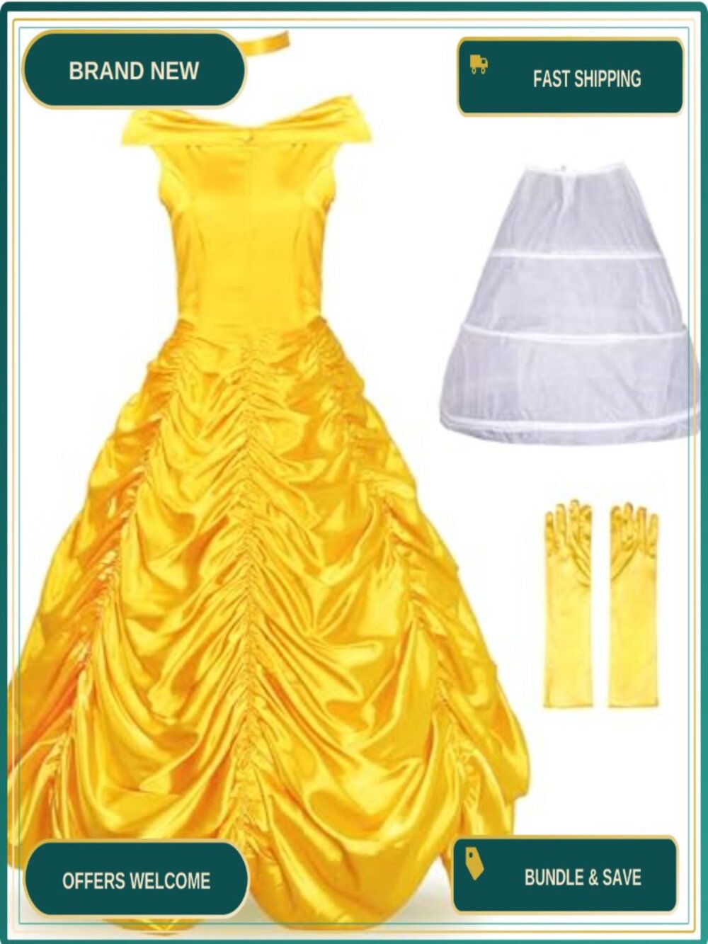 Princess Costume Halloween Party Dress Off Shoulder Gloves Included